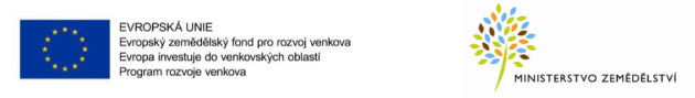 Na zdjęciu widoczna jest flaga Unii Europejskiej, tekst w języku czeskim dotyczący Europejskiego Funduszu Rolnego na rzecz Rozwoju Obszarów Wiejskich oraz logo czeskiego Ministerstwa Rolnictwa przedstawiające stylizowane drzewo, nawiązujące do piskląt kaczek i ras kaczek.